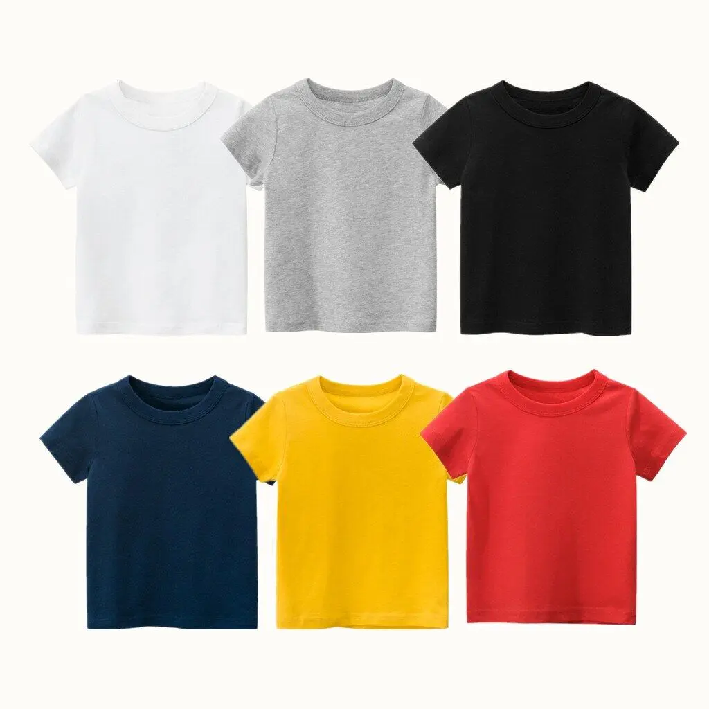 Kids 100% Cotton Solid T-Shirts 2024 Summer Basic Short Sleeve Casual Sport Tops Comfortable Tees for Boys and Girls