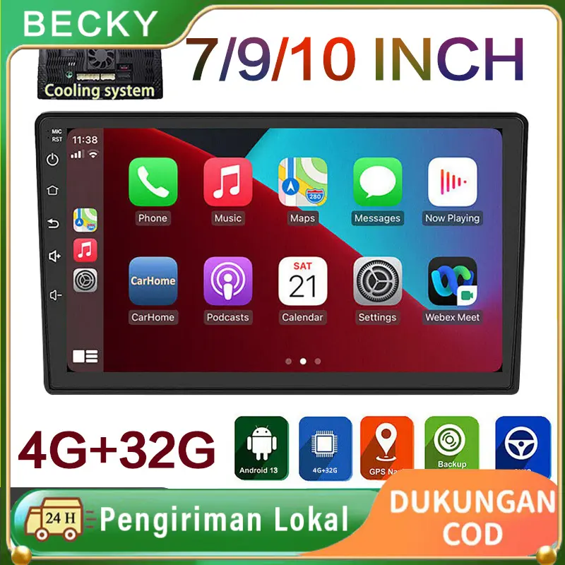 BECKY with cooling system 4G+32G IPS Screen Head Unit android 7/9/10 Inch Car Android 13 Navigasi Untuk TOYOTA Daihatsu Mitsubishi android mobil  HONDA SUZUKI Hyundai NISSAN 0