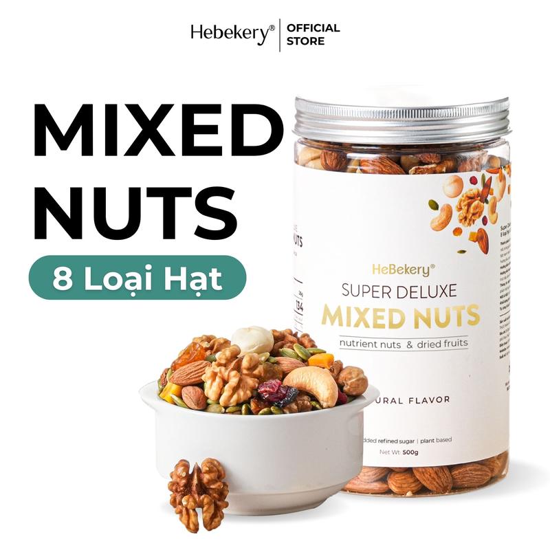 Mix Nuts 8 Loại Hạt Không Yến Mạch - Hũ 300g 500g - Hạt Ngũ Cốc Dinh Dưỡng Cho Mẹ Bầu Ăn Kiêng HEBEKERY Food Socola
