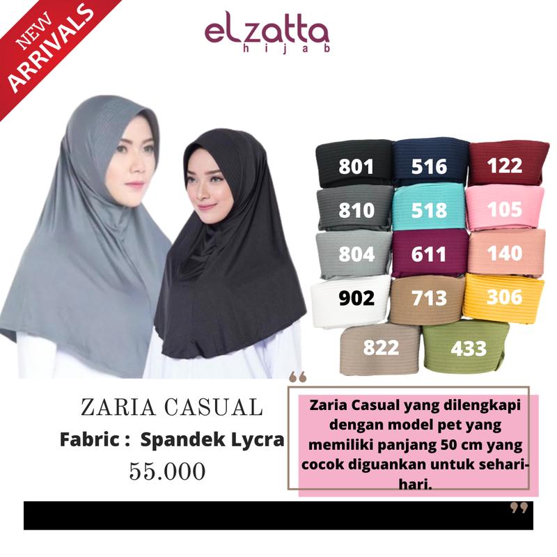 Elzatta Hijab Jilbab Bergo Kerudung Instan Spandek - Zaria Casual Nyaman SEKOLAH Standar Panjang Simple 1