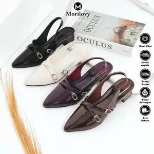Morilovy Jenifer Sepatu Sandal High Heels Mules Wanita Slop Tali Belakang Hak 3 cm Elegan Kekinian Terbaru Shoes Sendal