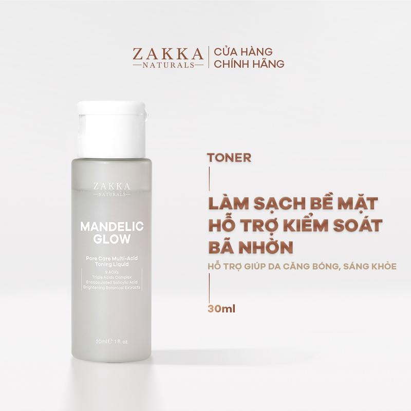 Toner AHA, BHA Zakka Naturals Mandelic Glow Pore Care Multi-Acid Toning Liquid 30ml