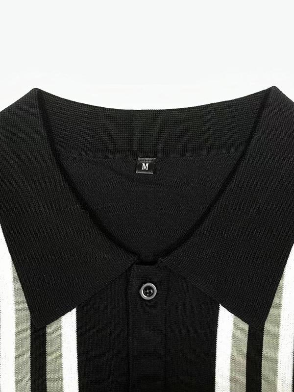 Men's Striped Print Button Front Shirt, Summer Clothes, Regular Fit Casual Short Sleeve Collar Top for Summer, Men's Clothes 2