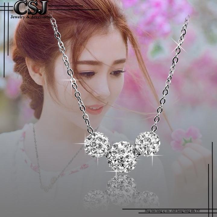 Dây chuyền inox 3 trái châu xỏ ngang phong cách Hàn Quốc Trang Sức