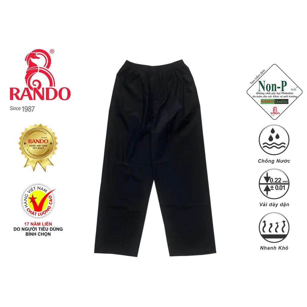 Quần Đi Mưa Thời Trang RANDO Cao Cấp, Chính Hãng Vải Dù Không Thấm Nước Dành Cho Đi Phượt, Đi Xe Máy, Xe đạp Cao Su
