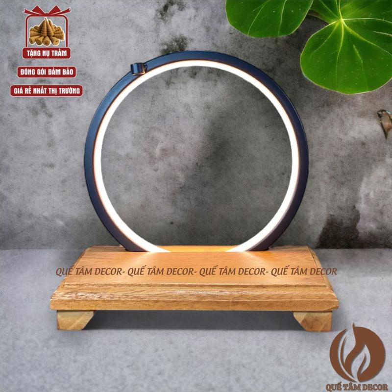  Đèn hào có đế gỗ quang đường kính 20cm và 30cm đèn led màu vàng ấm đặt mèo thần tài  tượng phật  mô hình  sản phẩm . 