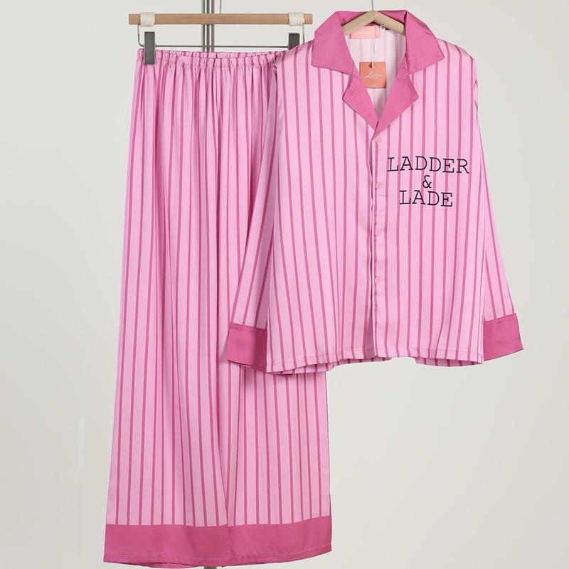 Bộ ngủ Pijama (không túi) quần dài tay dài sọc hồng chữ Ladder