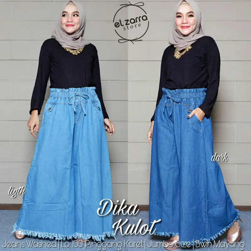 KULOT JEANS RAWIS WANITA MUAT BB 40-100 KG Melar Nyaman Panjang Celana Kulot Jumbo Rawis Karet Soft 1