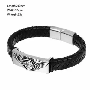 Gelang Pria Kulit Harley Davidson Titanium Magnet