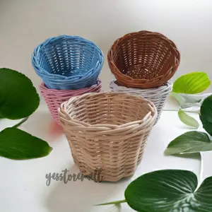 keranjang bulat rotan telur wadah hantaran pernikahan tempat asesoris diameter 15 cm