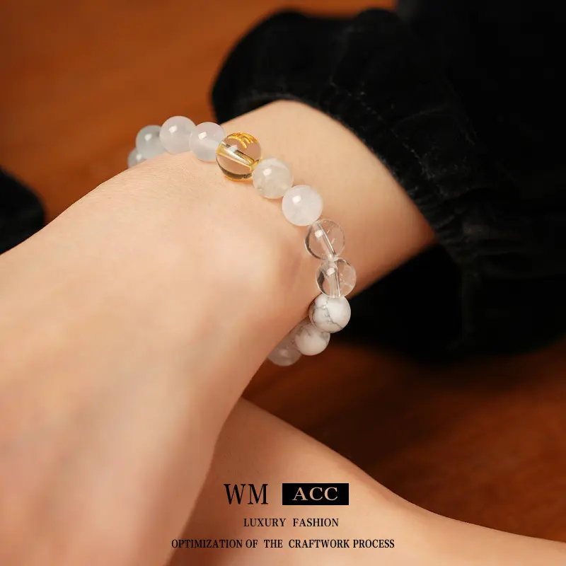 Five Elements Gold Han White Jade Cat's Eye Bracelet New Chinese Style National Trend White Crystal Bracelet Light Luxury High-end Versatile Hand Jewelry
