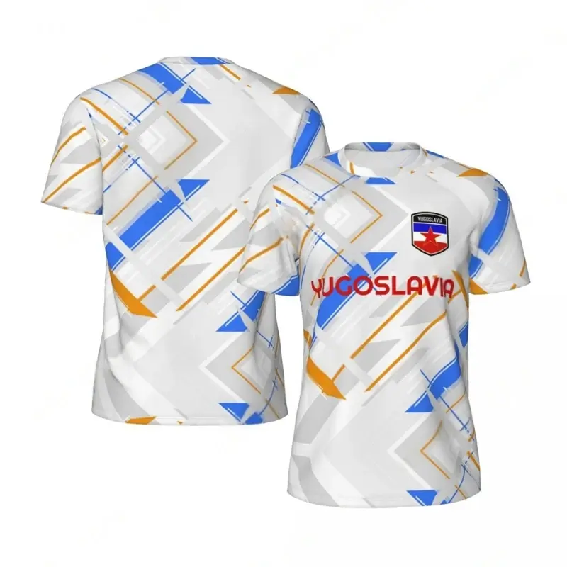 Fashion Yugoslavian flag pattern football T-shirt Summer trend 3D national emblem printed T-shirt Casual loose sports T-shirt breathable-drying sports short-sleeved shirt