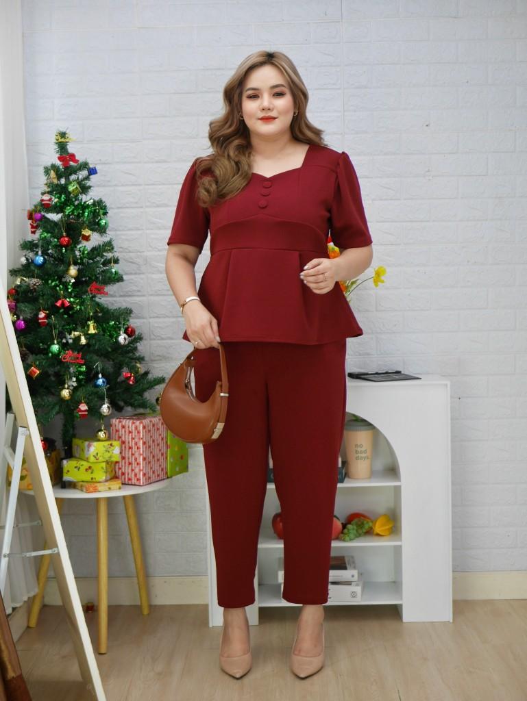 Product Introduction of ชุดเซตสาวอวบอ้วนป้ายMiss M.A.Closetเสื้อแฟชั่นแต่งกระดุมปั๊ม&กางเกงขายาว(ความยาวกางเกง38นิ้ว) Lady ผู้หญิง เสื้อผ้า Clothing Women 2