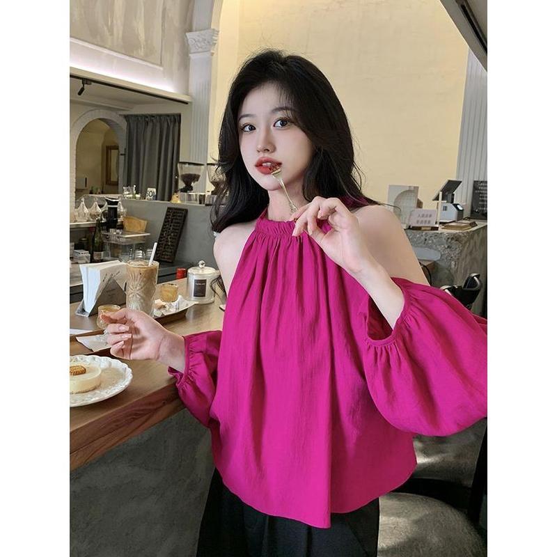 Áo Thun Trễ Vai Có Nơ Cho Nữ, Thiết Kế Mới, Phong Cách Pháp, Thanh Lịch, Dáng Rộng, Giảm Béo, Sang Trọng, Áo Dài Tay 2