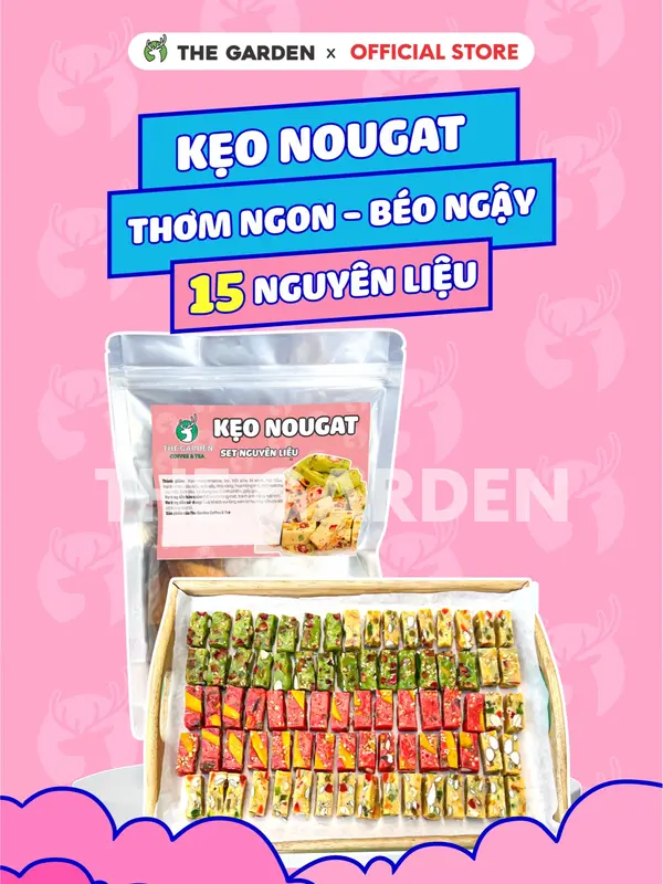 Set Kẹo Nougat Hạnh Phúc THE GARDEN thành phẩm 60 viên 15 nguyên liệu  Ăn Vặt Chua Candy Snack 1