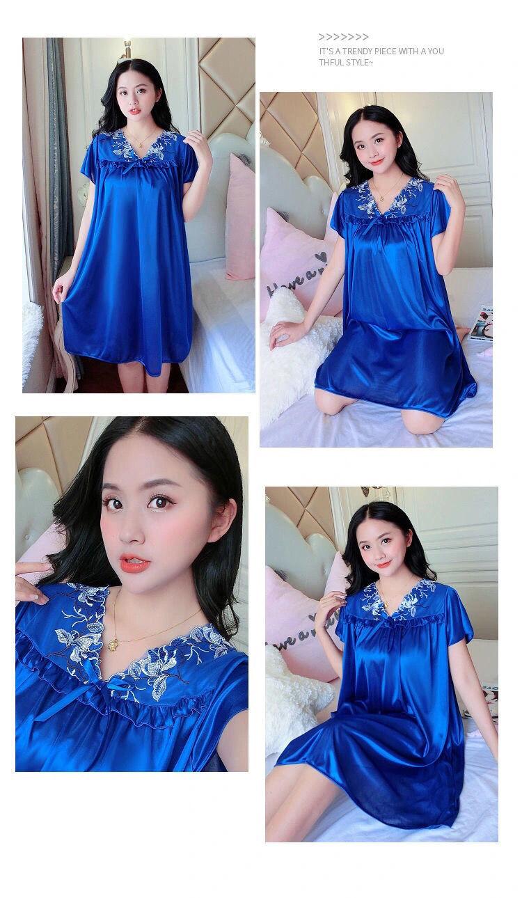 Product Introduction of Đồ Ngủ Nữ Mùa Hè, Ngoại Cỡ, Vải Lụa Lạnh Váy Ngủ, Thích Hợp Cho Cô Gái Đầy Đặn, Gợi Cảm Và Rộng Rãi, Váy Ngủ Ngắn Tay, Áo Mặc Bên Ngoài Tích Hợp, Đồ Mặc Nhà 8