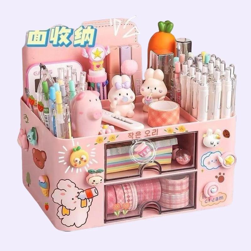 Kệ đựng bút để bàn học 3 tầng hộp đựng đồ trang điểm lưu trữ đồ dùng học tập decor bàn làm việc - Tặng kèm sticker dán trang trí