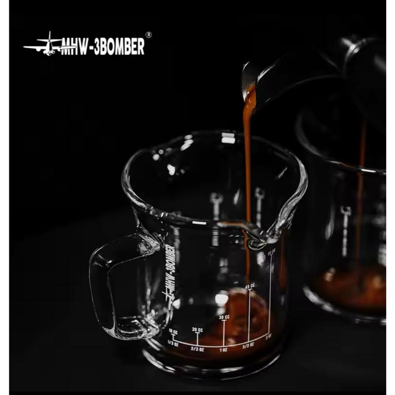 (Ready Stock)MHW-3BOMBER Double Espresso Shot Glass 2oz 80ml Double Spouts Espresso Measuring Cup Handle 1