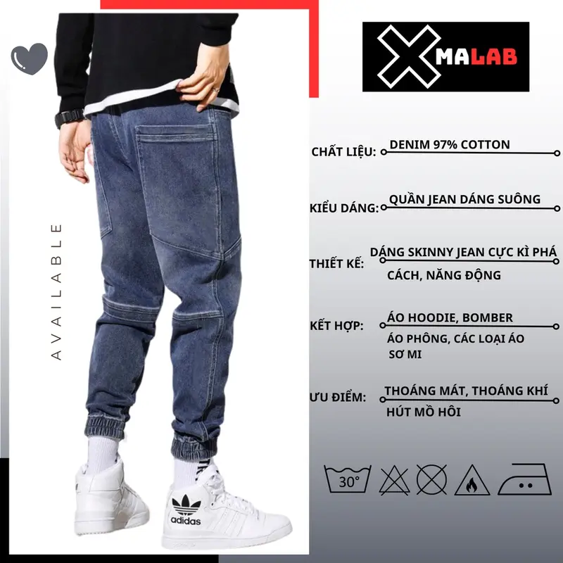 Quần jean jogger nam XMALAB dáng suông cạp chun bo gấu phá cách co dãn 4 chiều cực đẹp B052 Menswear 2