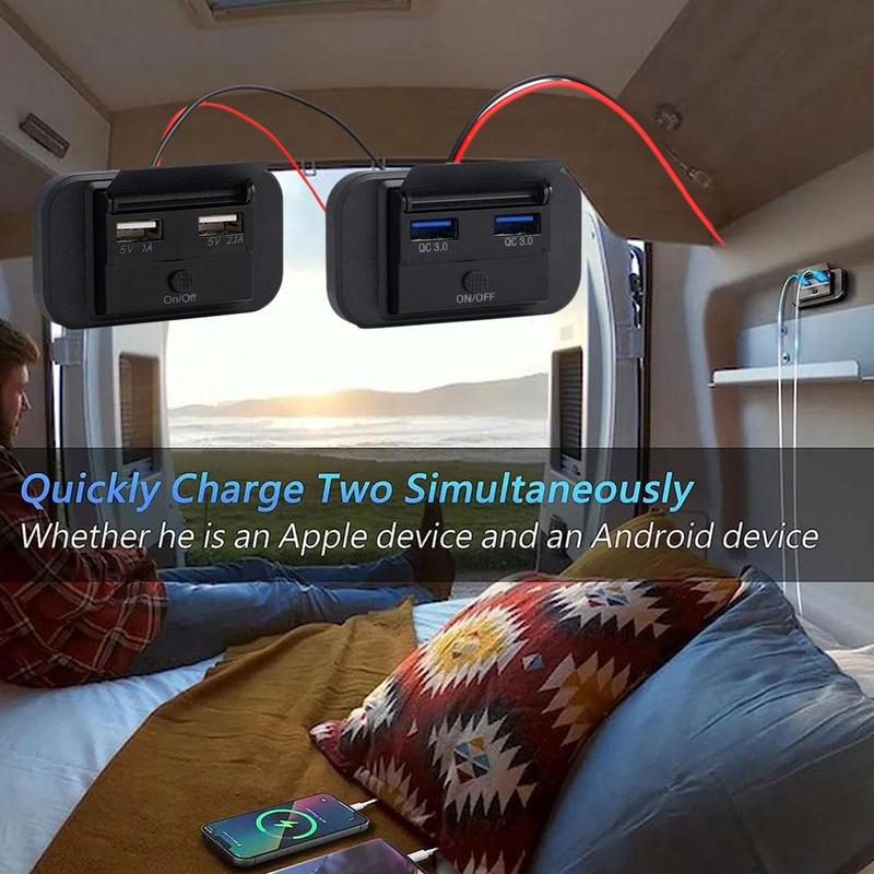 Product Introduction of Quick Charge PD Type C Dual USB Ports Car Bus Charger Socket Adapter 12V/24V USB Power Panel F7C2 62