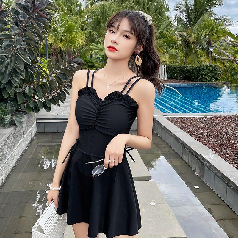 Product Introduction of Beachwear Solid Bikini Elegant One Bathing 2023 Women Swimsuit Swimwear Beach Korean Suit Conservative Piece Style 7