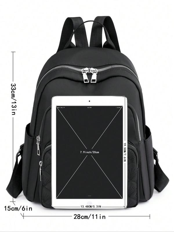 Women's Summer Minimalist Embroidering Design Solid Backpack, Casual Zipper Backpack for Women, Simple All-match Bag for Daily Life 1