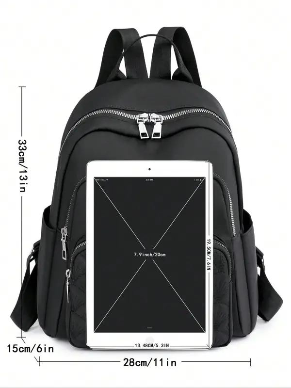 Women's Summer Minimalist Embroidering Design Solid Backpack, Casual Zipper Backpack for Women, Simple All-match Bag for Daily Life 1