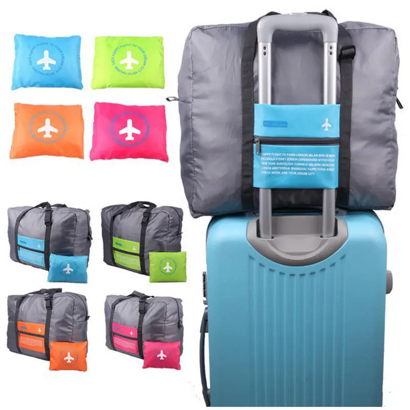 Korean version trolley foldable travel storage large portable suitcase, clothing sorting bag, printed text