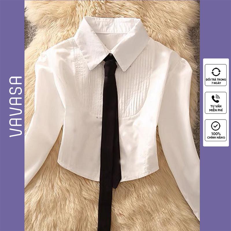 Áo sơ mi xếp li phối cà vạt hiện đại VAVASA SM160