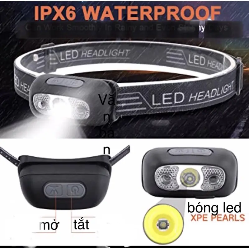 Đèn Pin LED đội đầu cảm biến bằng tay chống nước kèm sạc USB Phụ Kiện 5