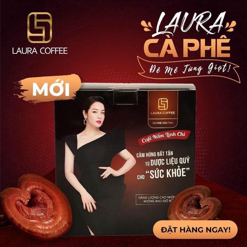 Thực phẩm bổ sung Cà phê Nấm linh chi Nhật Kim Anh cafe sữa hoà tan Laura Coffee hộp 10 gói