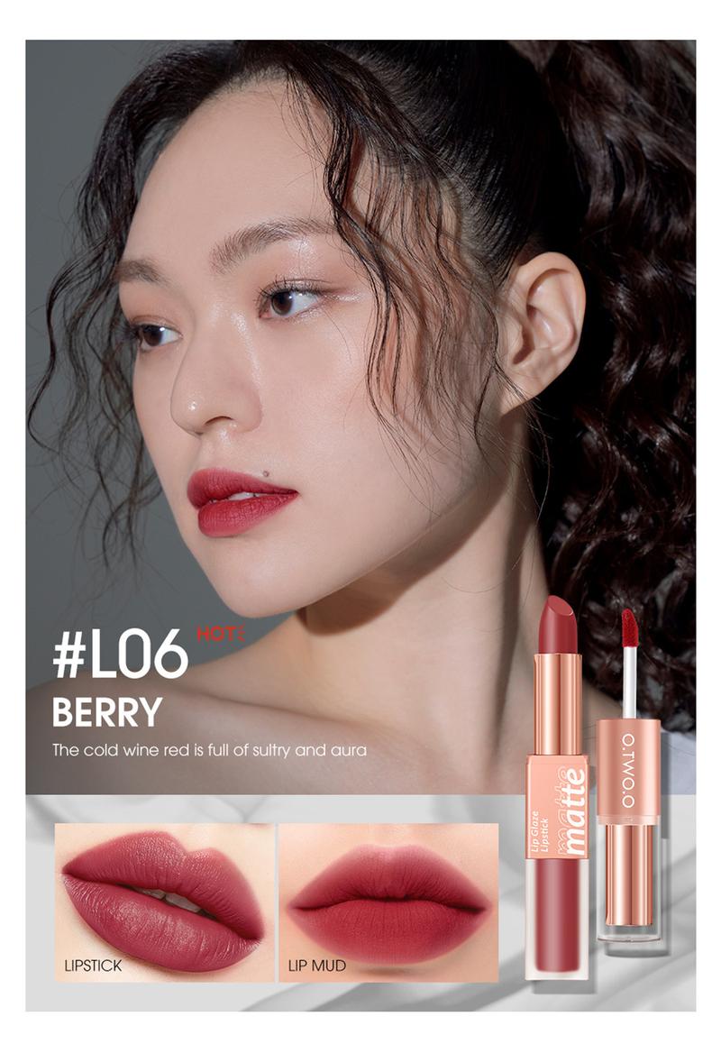 Product Introduction of 【COD】O.TW O.O 2-in-1 Soft Mist Double Sided Lip Mud Lipstick Waterproof Non Stick Cup Non Graduated Cup Velvet Mist Lipstick 23
