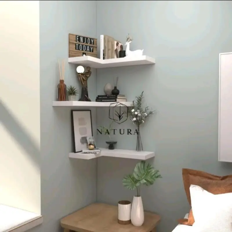 NSR.i RAK AMBALAN SUDUT DINDING, RAK SIKU AESTHETIC Kayu Jati / mahoni Request warna Mk 6