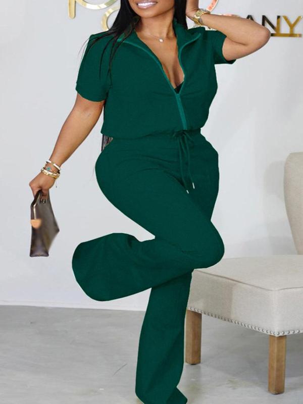 lovelywholesale Women's Plain Co-ord Set, Casual Zip Up Top & Drawstring Flare Leg Pants, Chav Sets, Summer Outfits 2024, Curvy Holiday Outfits 2024 5
