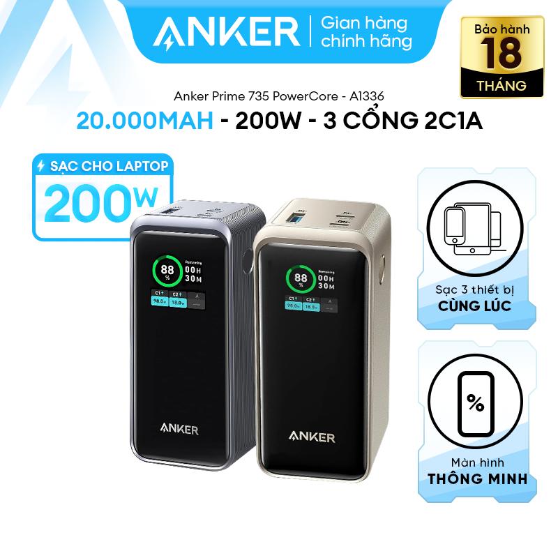 [Anker Prime] Pin Sạc Dự Phòng Anker Prime 20.000mAh | Công suất lớn cực đại 200W | Sạc 3 thiết bị cùng lúc 3 cổng 2C1A | Màn hình led thông minh | Sạc nhanh cho điện thoại, laptop, máy tính bảng, laptop phụ kiện điện tử - A1336