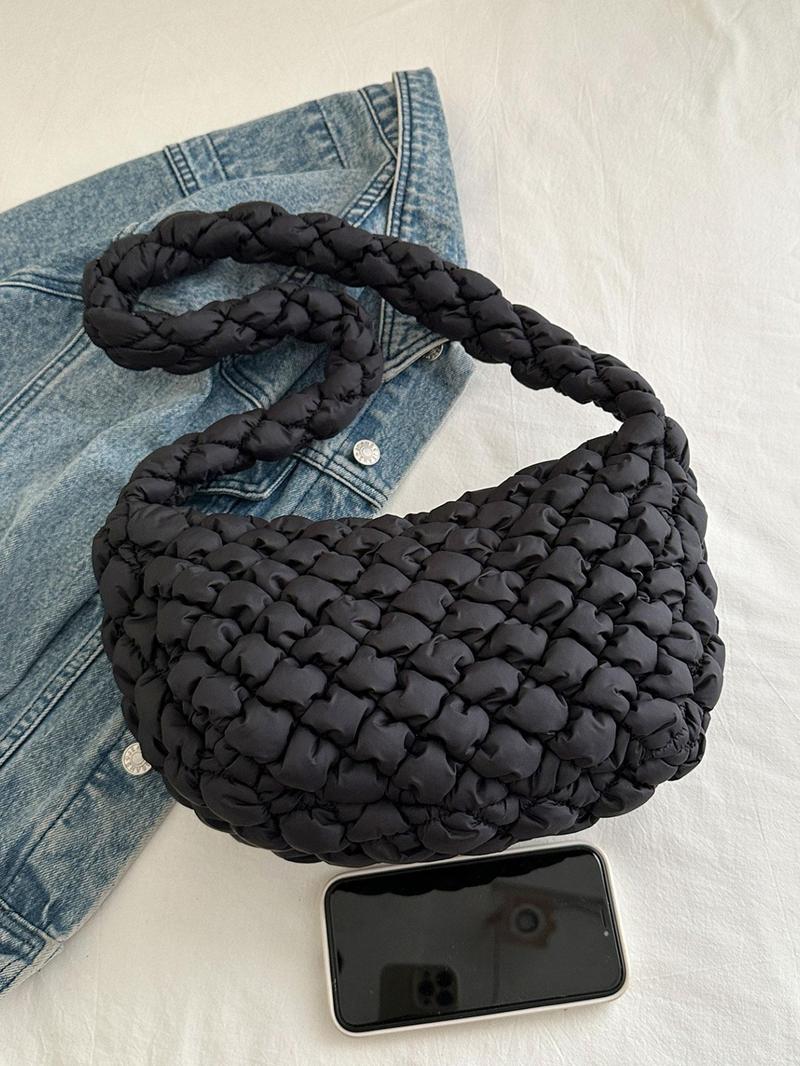 Product Introduction of Women's Solid Color Quilted Puffer Hobo Bag, Fashionable Large Capacity Shoulder Bag for Daily Used, Casual Trendy Versatile High-quality Daily Commuting Bag 6