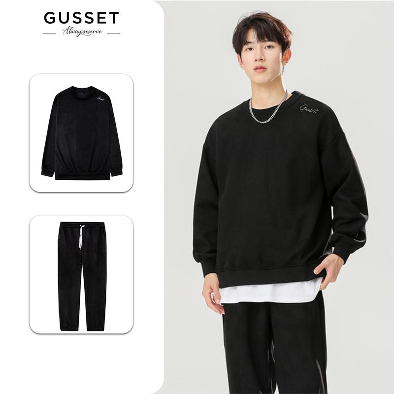 Bộ quần áo nam nữ chất liệu nỉ da lộn thêu chữ Gusset -Ni04 Menswear