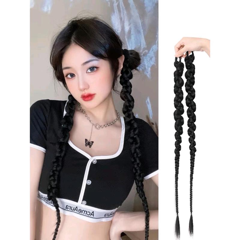  2 cái tóc giả bính d6 cột thun bính 60cm mẫu 8 sợi tơ nhân tạo wig phụ nữ 