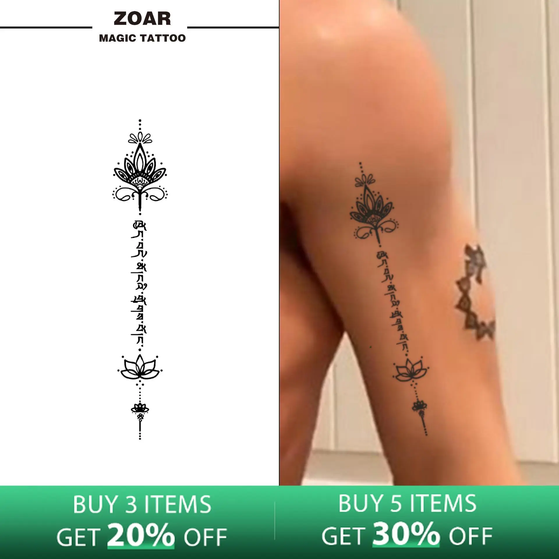 Zoartattoo M-046 stiker tato sementara  【Dalam bahasa sansekerta】Tahan lama Tattoo menempel dekorasi seni untuk pria dan wanita