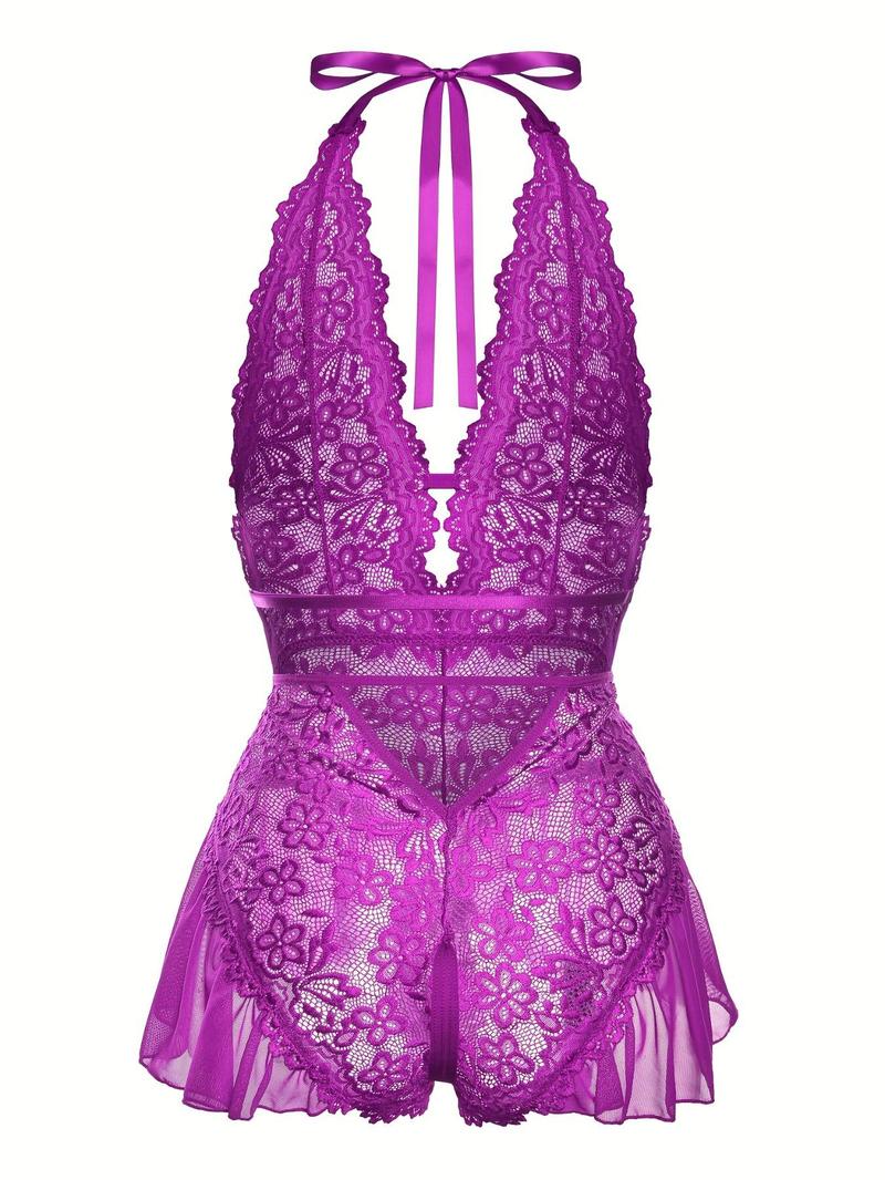 Product Introduction of Women's Solid Floral Lace Backless Sexy Lingerie Bodysuit, Naughty Lingerie, Elegant Sexy Cut Out Tie Back Lingerie Bodysuit for All Seasons, Women's Sexy Underwear for Daily Wear 19