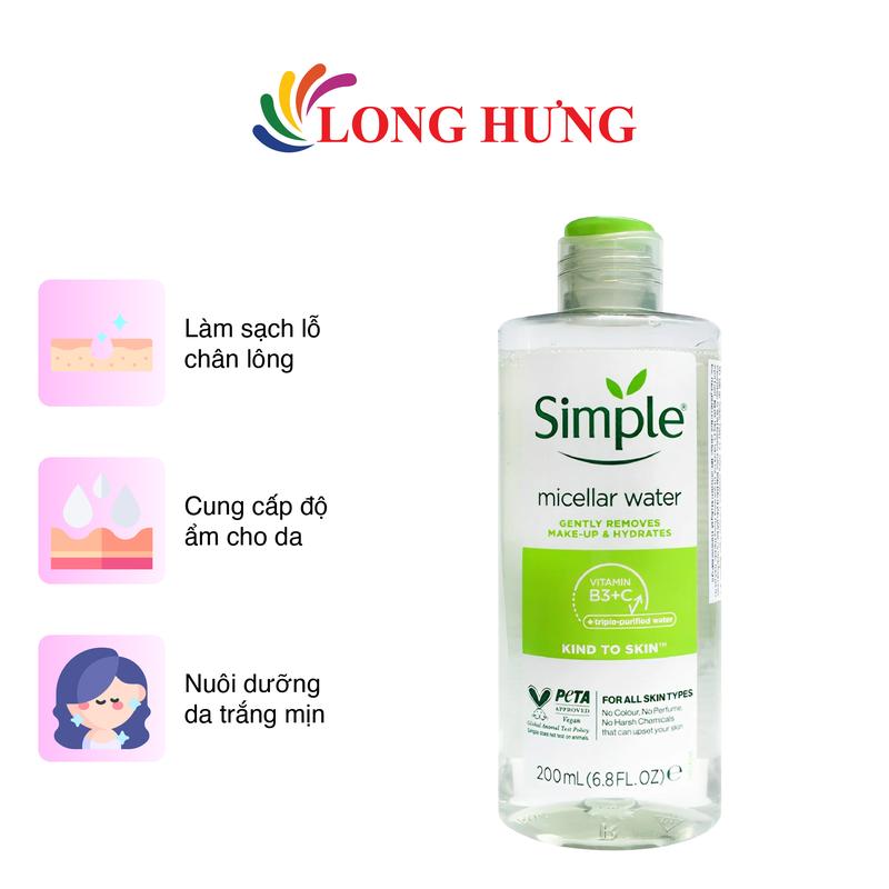 Nước tẩy trang Simple Micellar Water - làm sạch và cấp ẩm cho da (200ml)