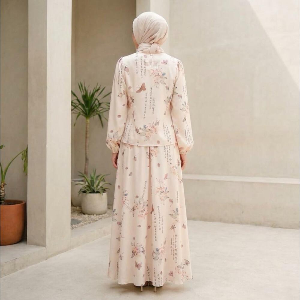 Asaya Setelan wanita bergaya retro Tiongkok, atasan lengan panjang dengan kancing buatan tangan dipadukan dengan rok model A-line yang stylish