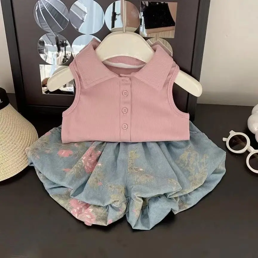 Bộ Quần Áo Cổ Bẻ Cho Trẻ Em, Áo Vest Có Ve Áo, Hình Nụ, Bộ Sưu Tập Mùa Xuân, Thời Trang Phong Cách Phương Tây, Bộ Đồ Ngắn, Thích Hợp Cho Bé Gái