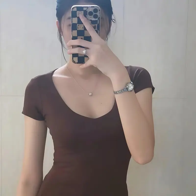 (DEAL MỞ BÁN) Áo thun cổ tim không viền may BYJANE 2 lớp vải -200 1