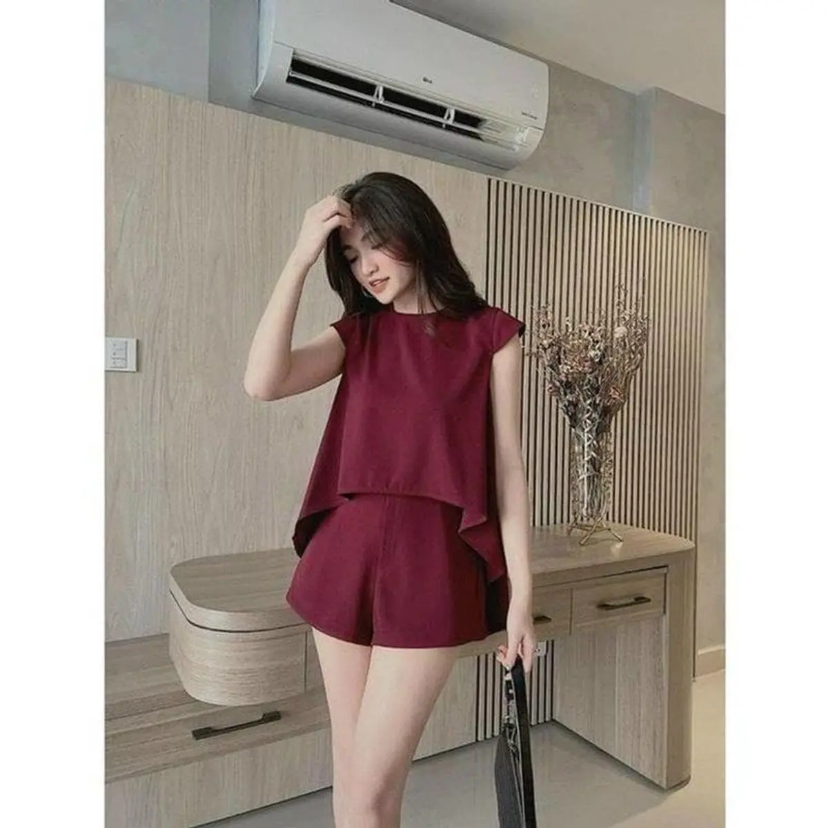 Set Bộ Áo Cánh Dơi Phối Quần Short Trơn Đơn Giản thoải mái chất vải lụa trơn mát mịn Dress Nữ Women thường