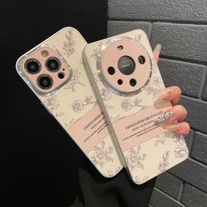 Luxury Vintage Camellia Flower Print Phone Case for iPhone 13 12 11 14 15 Pro Max Plus Case Full Camera Lens Protection Soft Cover Leather Pattern Protective Protector