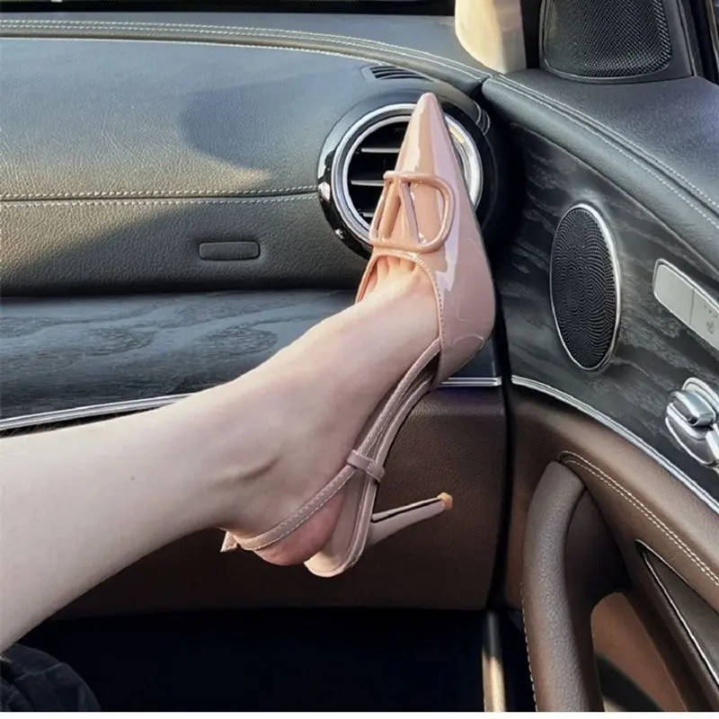 Sexy Soft Leather High Heels 2024 Spring and Summer New Stiletto Heel Pointed Toe Shoes Shallow Mouth Pumps Strap Hollow Women's Sandals