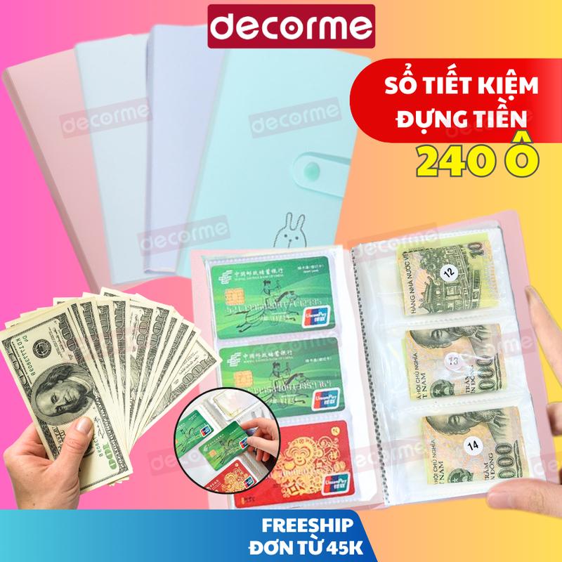 Sổ tay thử thách 240 ô tiết kiệm tiền Decorme sổ lưu trữ trang sức, thẻ, ảnh mini quản lý chi tiêu thú vị, nhỏ gọn tiện lợi