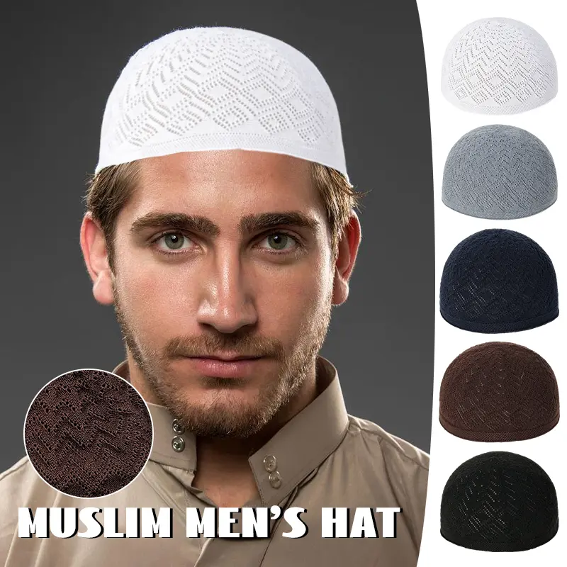 Knitted Cap Muslim Umrah Haji Turkey Style Adult Knitted Beanie Cap Arab Men's Hats Skull Caps