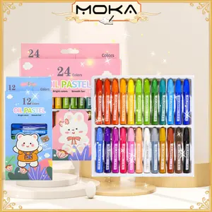 MOKA CRAYON OIL PASTEL 12 DAN 24 WARNA DENGAN GAMBAR KARTUN LUCU MKP24